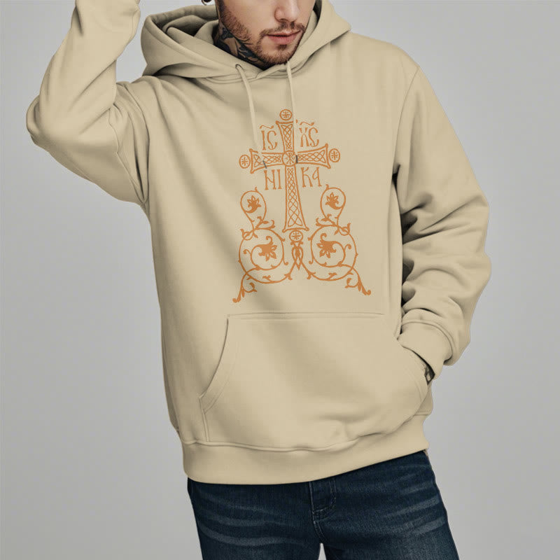 Sweat à capuche en polyester doublé polaire, style classique, avec emblème de croix sacrée, motifs floraux et vignes, signé Christianartworkshop - image 12