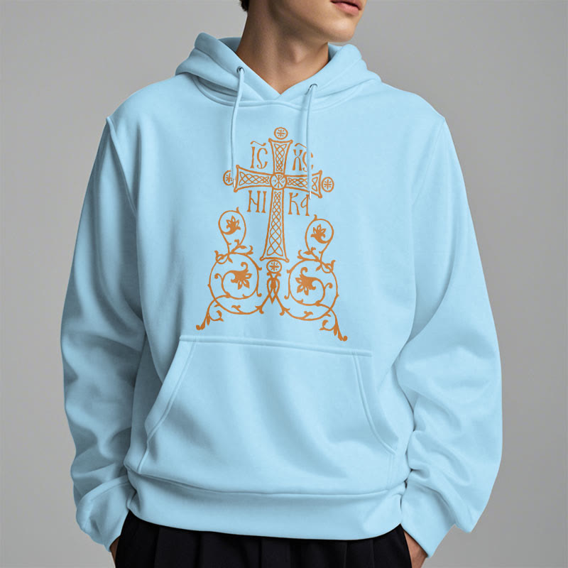 Sweat à capuche en polyester doublé polaire, style classique, avec emblème de croix sacrée, motifs floraux et vignes, signé Christianartworkshop - image 27