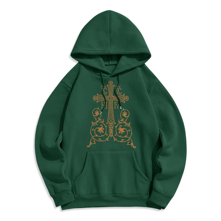 Sweat à capuche en polyester doublé polaire, style classique, avec emblème de croix sacrée, motifs floraux et vignes, signé Christianartworkshop - Vert - 2XL - image 20