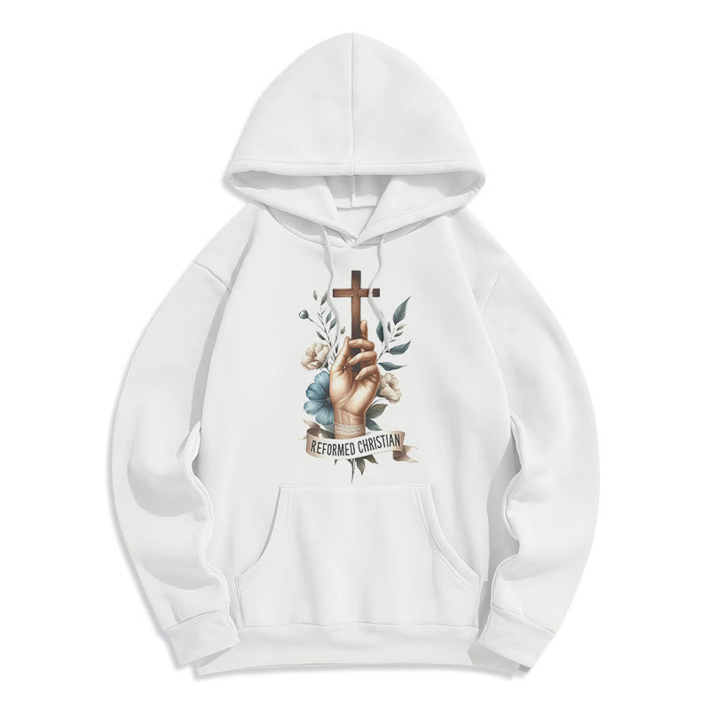 Sweat à capuche en polyester doublé polaire style classique coloré Christianartworkshop, foi chrétienne réformée - Blanc - 2XL - image 0