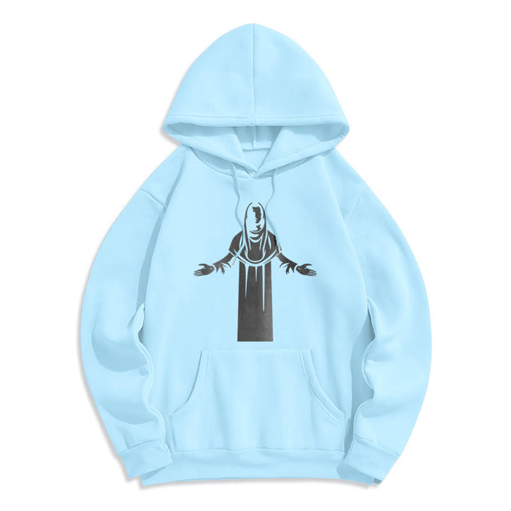 Christianartworkshop Sweat à capuche en polyester doublé polaire avec une figure de saint classique, mains ouvertes en prière. - Bleu - 2XL - image 25