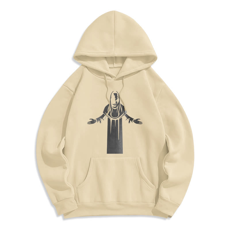 Christianartworkshop Sweat à capuche en polyester doublé polaire avec une figure de saint classique, mains ouvertes en prière. - Beige - 2XL - image 0