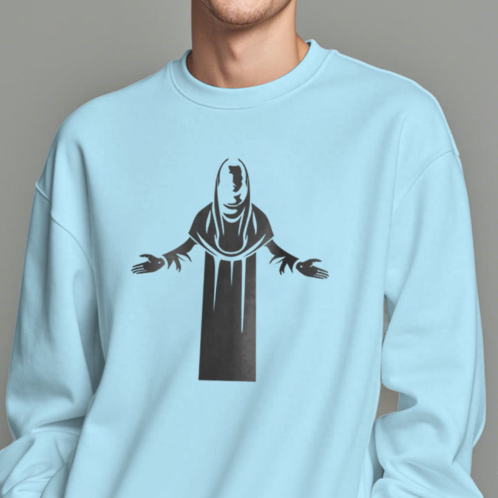 Sweat-shirt en polyester doublé polaire avec une figurine de saint de style classique, mains ouvertes en prière, de Christianartworkshop - image 27
