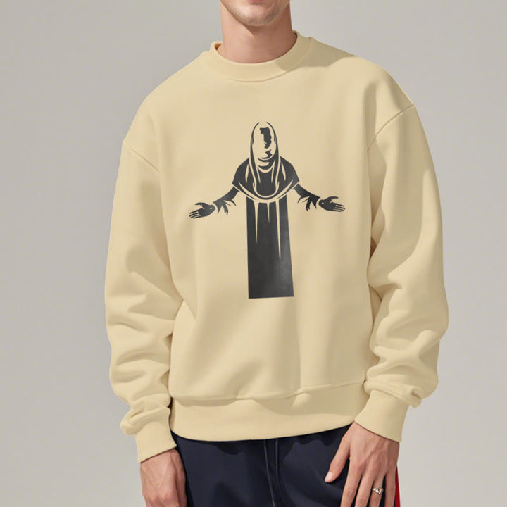 Sweat-shirt en polyester doublé polaire avec une figurine de saint de style classique, mains ouvertes en prière, de Christianartworkshop - image 2