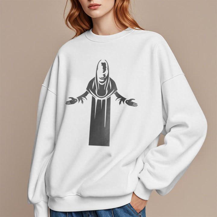 Sweat-shirt en polyester doublé polaire avec une figurine de saint de style classique, mains ouvertes en prière, de Christianartworkshop - image 13