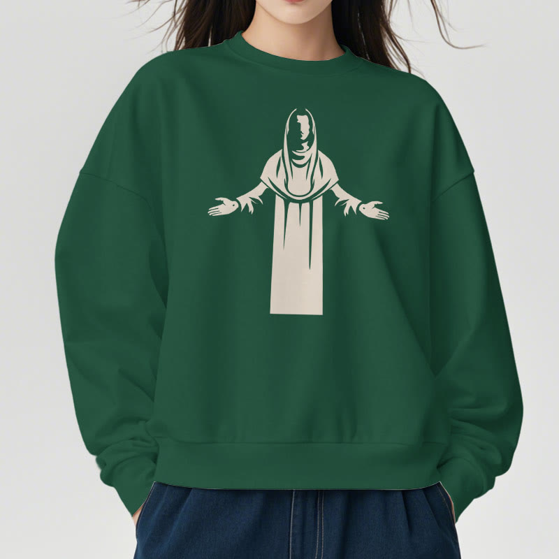 Sweat-shirt en polyester doublé polaire avec une figurine de saint de style classique, mains ouvertes en prière, de Christianartworkshop - image 22