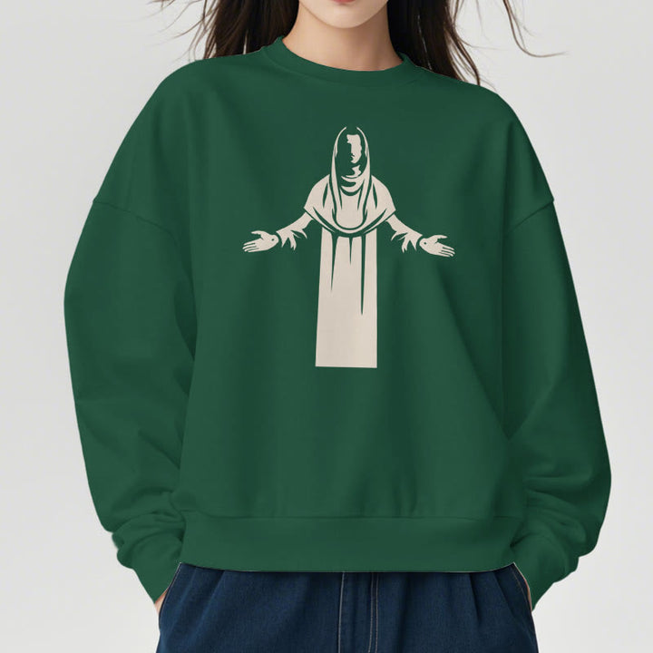 Sweat-shirt en polyester doublé polaire avec une figurine de saint de style classique, mains ouvertes en prière, de Christianartworkshop - image 22