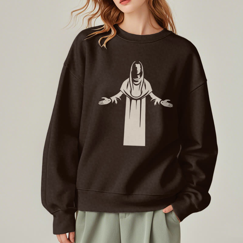 Sweat-shirt en polyester doublé polaire avec une figurine de saint de style classique, mains ouvertes en prière, de Christianartworkshop - image 18
