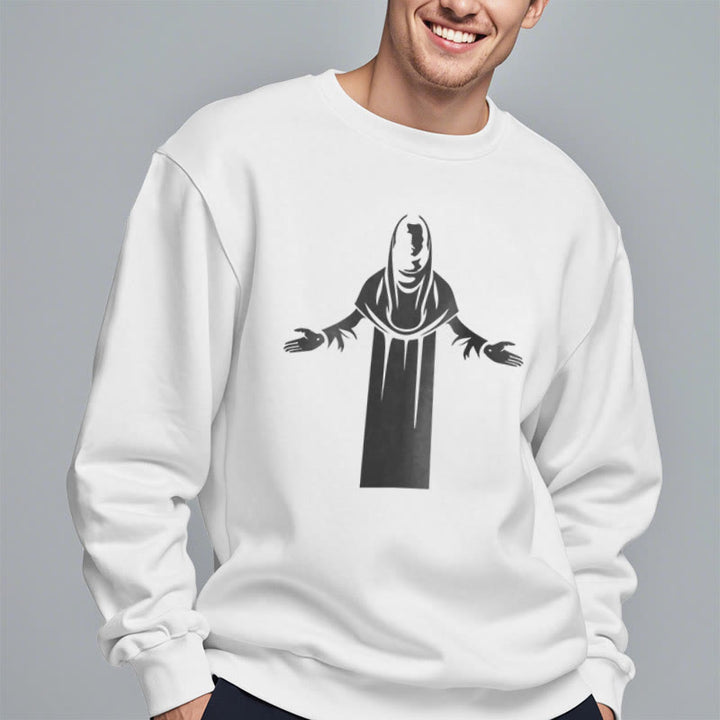 Sweat-shirt en polyester doublé polaire avec une figurine de saint de style classique, mains ouvertes en prière, de Christianartworkshop - image 12