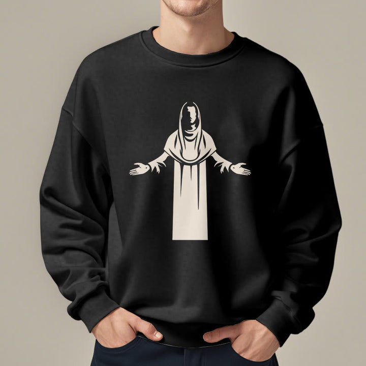 Sweat-shirt en polyester doublé polaire avec une figurine de saint de style classique, mains ouvertes en prière, de Christianartworkshop - image 7