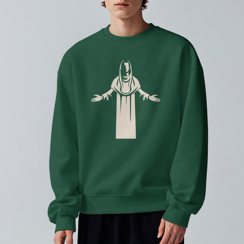 Sweat-shirt en polyester doublé polaire avec une figurine de saint de style classique, mains ouvertes en prière, de Christianartworkshop - image 23