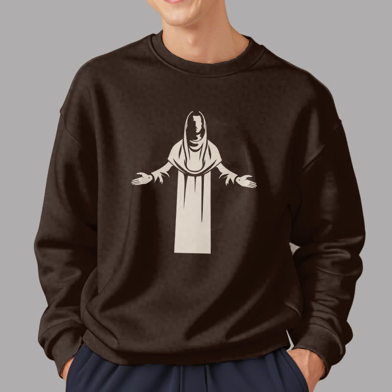 Sweat-shirt en polyester doublé polaire avec une figurine de saint de style classique, mains ouvertes en prière, de Christianartworkshop - image 17