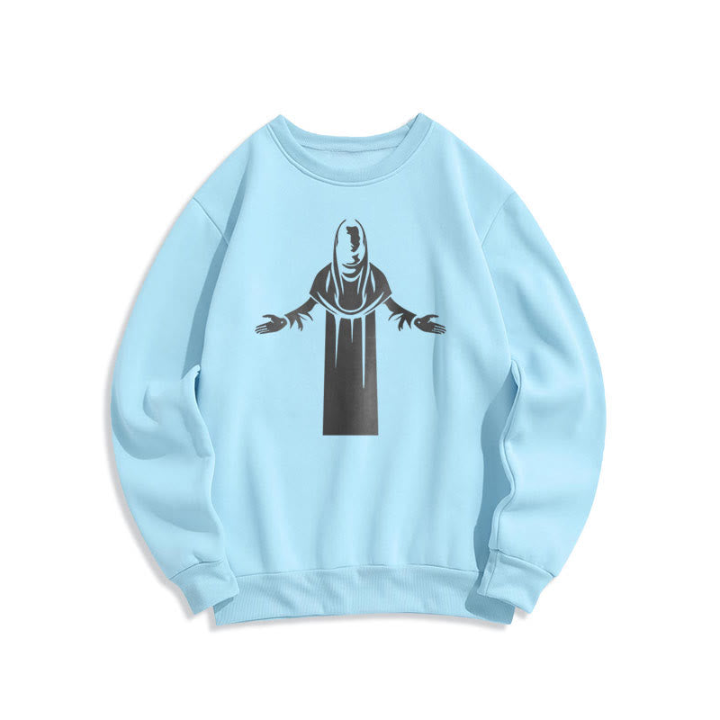 Sweat-shirt en polyester doublé polaire avec une figurine de saint de style classique, mains ouvertes en prière, de Christianartworkshop - Bleu - 2XL - image 25
