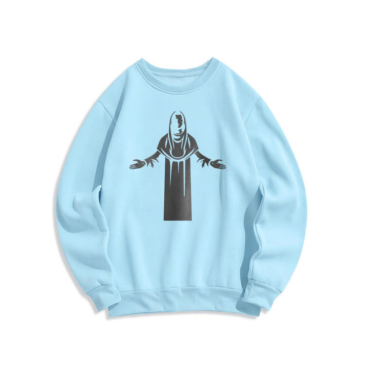 Sweat-shirt en polyester doublé polaire avec une figurine de saint de style classique, mains ouvertes en prière, de Christianartworkshop - Bleu - 2XL - image 25