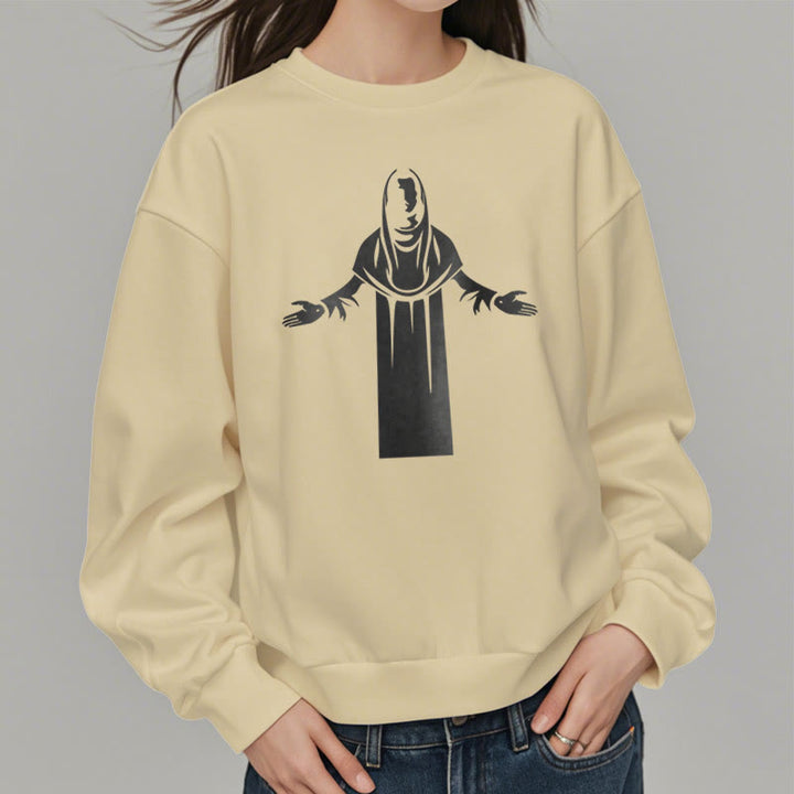Sweat-shirt en polyester doublé polaire avec une figurine de saint de style classique, mains ouvertes en prière, de Christianartworkshop - image 1