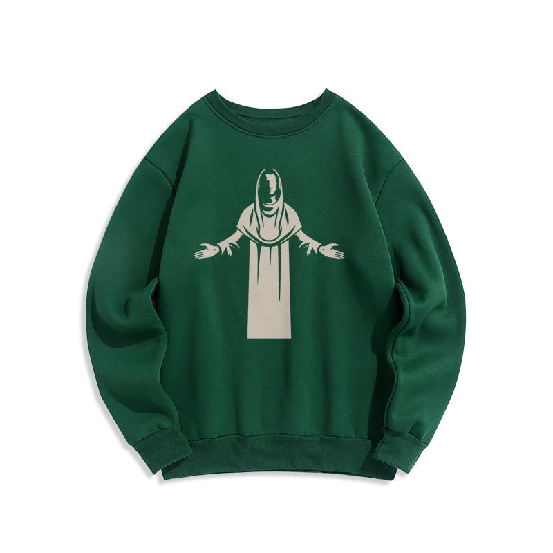 Sweat-shirt en polyester doublé polaire avec une figurine de saint de style classique, mains ouvertes en prière, de Christianartworkshop - Vert - 2XL - image 20