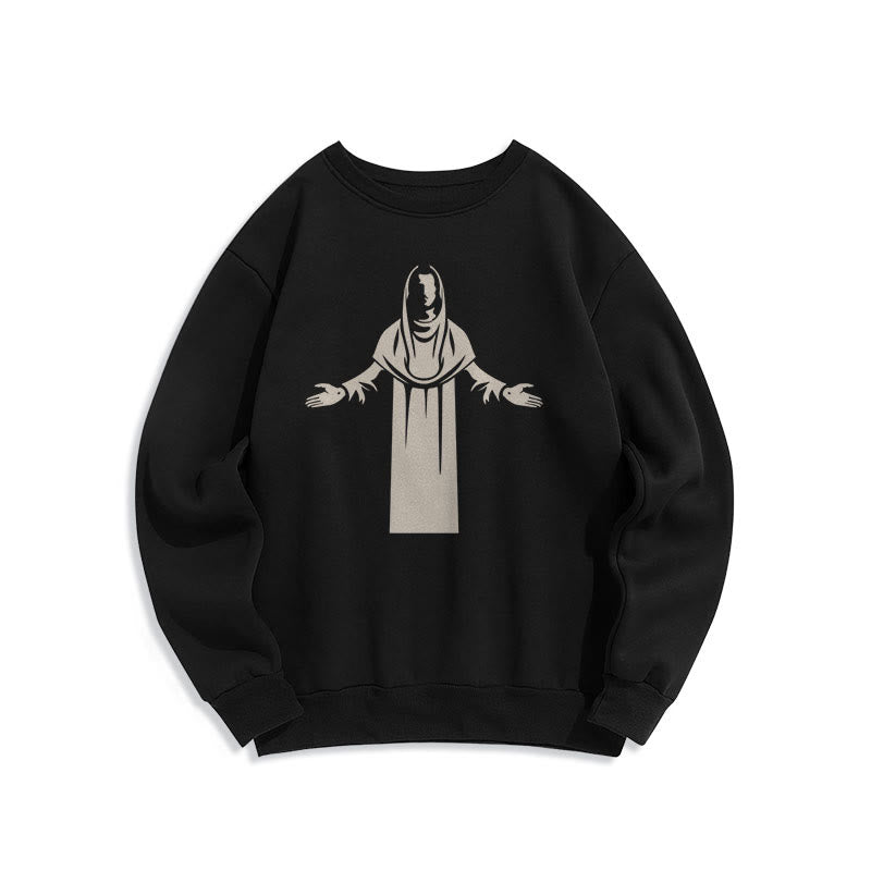 Sweat-shirt en polyester doublé polaire avec une figurine de saint de style classique, mains ouvertes en prière, de Christianartworkshop - Noir - 2XL - image 5