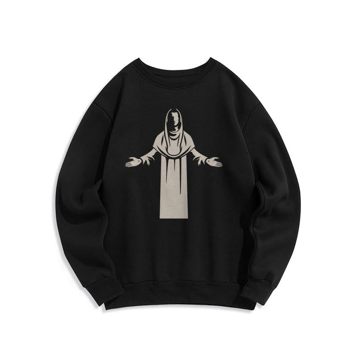 Sweat-shirt en polyester doublé polaire avec une figurine de saint de style classique, mains ouvertes en prière, de Christianartworkshop - Noir - 2XL - image 5