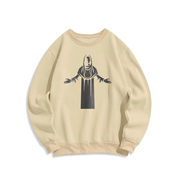 Sweat-shirt en polyester doublé polaire avec une figurine de saint de style classique, mains ouvertes en prière, de Christianartworkshop - Beige - 2XL - image 0