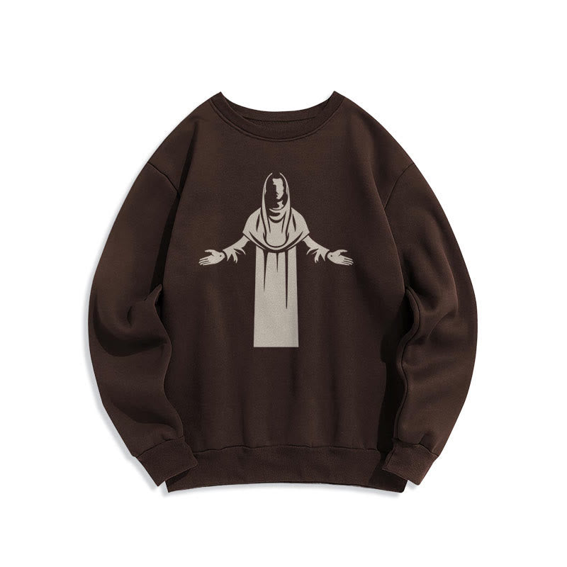 Sweat-shirt en polyester doublé polaire avec une figurine de saint de style classique, mains ouvertes en prière, de Christianartworkshop - Brun - 2XL - image 15