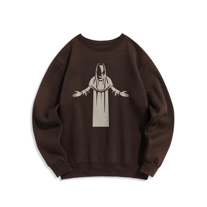 Sweat-shirt en polyester doublé polaire avec une figurine de saint de style classique, mains ouvertes en prière, de Christianartworkshop - Brun - 2XL - image 15