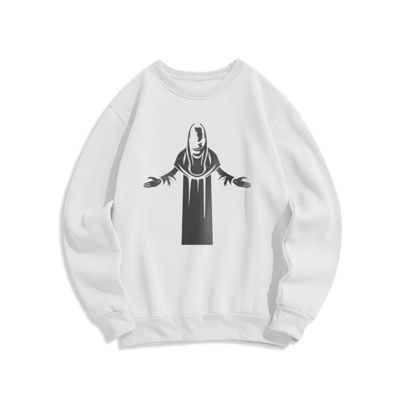 Sweat-shirt en polyester doublé polaire avec une figurine de saint de style classique, mains ouvertes en prière, de Christianartworkshop - Blanc - 2XL - image 10
