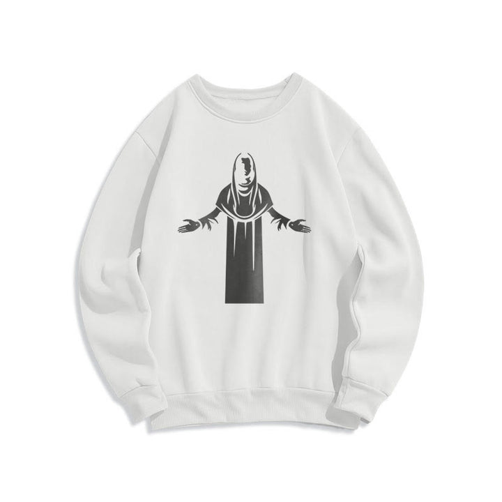 Sweat-shirt en polyester doublé polaire avec une figurine de saint de style classique, mains ouvertes en prière, de Christianartworkshop - Blanc - 2XL - image 10