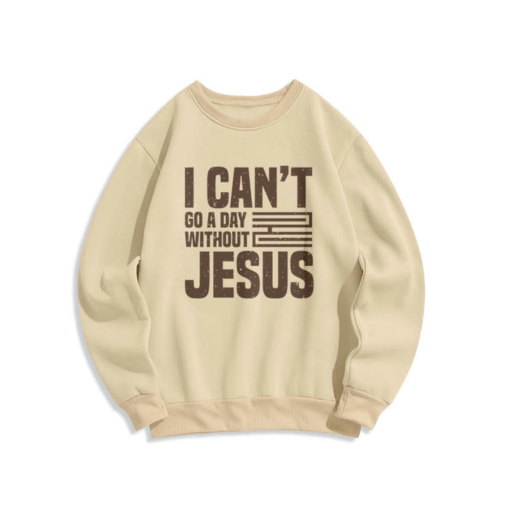 Sweat-shirt en polyester doublé polaire style classique « Je ne peux pas passer une journée sans Jésus » de Christianartworkshop - Beige - 2XL - image 10