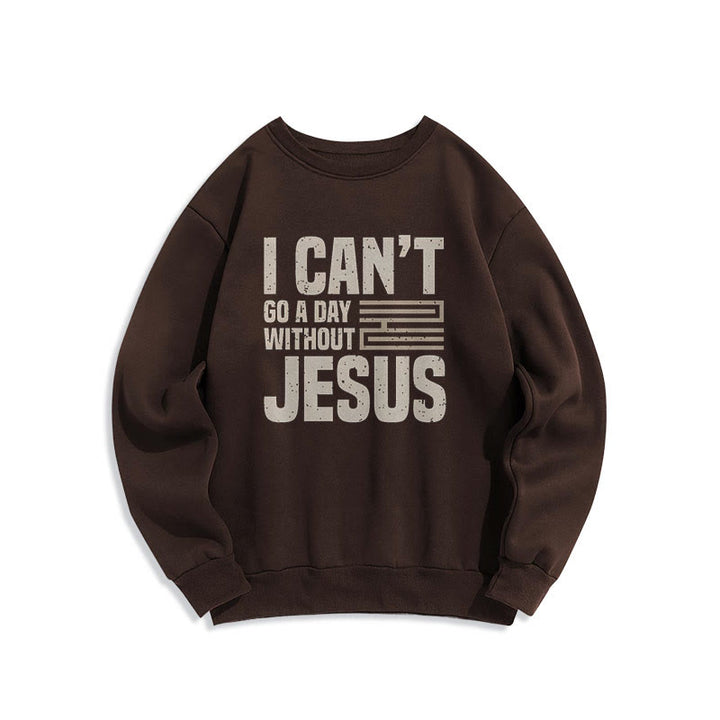 Sweat-shirt en polyester doublé polaire style classique « Je ne peux pas passer une journée sans Jésus » de Christianartworkshop - Brun - 2XL - image 15