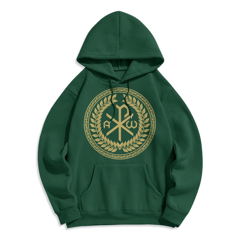 Sweat à capuche en polyester doublé polaire, style classique, orné de l'emblème sacré Chi-rho et d'une couronne de laurier, signé Christianartworkshop - Vert - 2XL - image 20