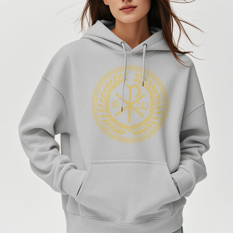 Sweat à capuche en polyester doublé polaire, style classique, orné de l'emblème sacré Chi-rho et d'une couronne de laurier, signé Christianartworkshop - image 32