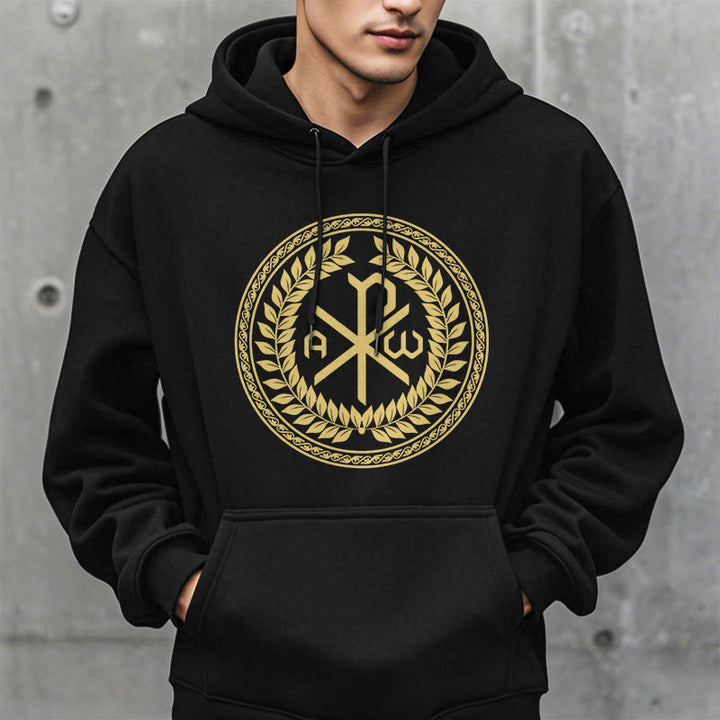 Sweat à capuche en polyester doublé polaire, style classique, orné de l'emblème sacré Chi-rho et d'une couronne de laurier, signé Christianartworkshop - image 2