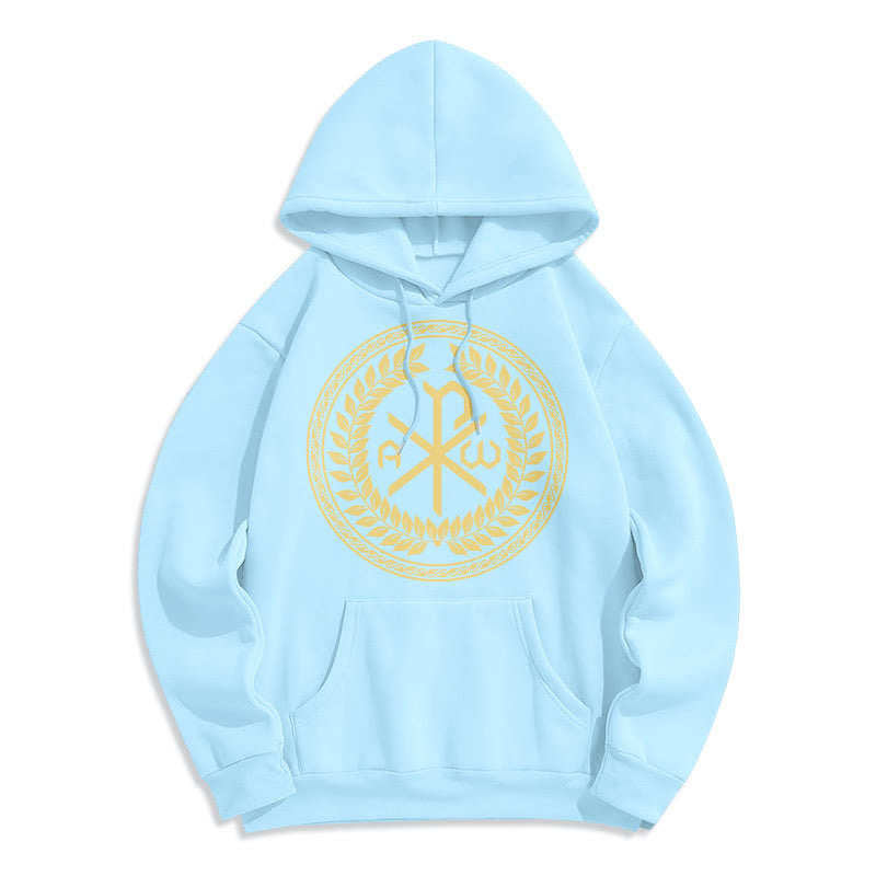 Sweat à capuche en polyester doublé polaire, style classique, orné de l'emblème sacré Chi-rho et d'une couronne de laurier, signé Christianartworkshop - Bleu - 2XL - image 25