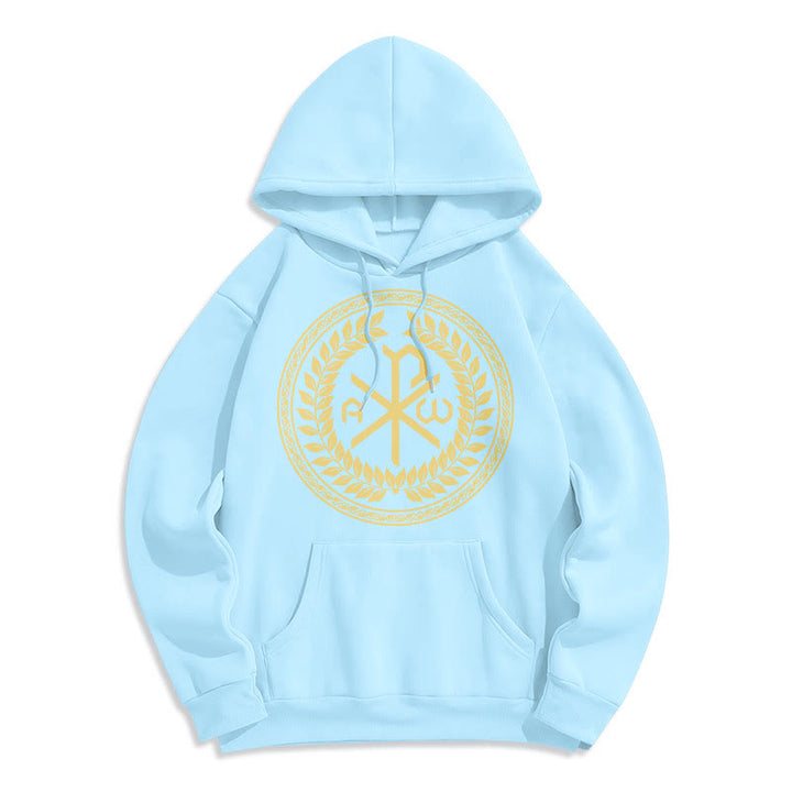 Sweat à capuche en polyester doublé polaire, style classique, orné de l'emblème sacré Chi-rho et d'une couronne de laurier, signé Christianartworkshop - Bleu - 2XL - image 25