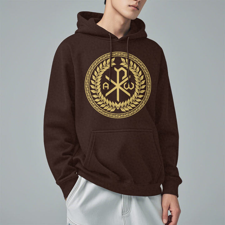 Sweat à capuche en polyester doublé polaire, style classique, orné de l'emblème sacré Chi-rho et d'une couronne de laurier, signé Christianartworkshop - image 18