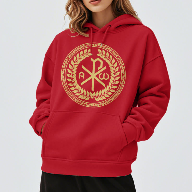 Sweat à capuche en polyester doublé polaire, style classique, orné de l'emblème sacré Chi-rho et d'une couronne de laurier, signé Christianartworkshop - image 37