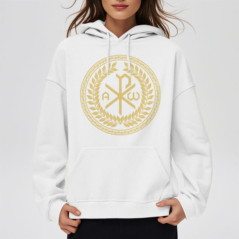 Sweat à capuche en polyester doublé polaire, style classique, orné de l'emblème sacré Chi-rho et d'une couronne de laurier, signé Christianartworkshop - image 8