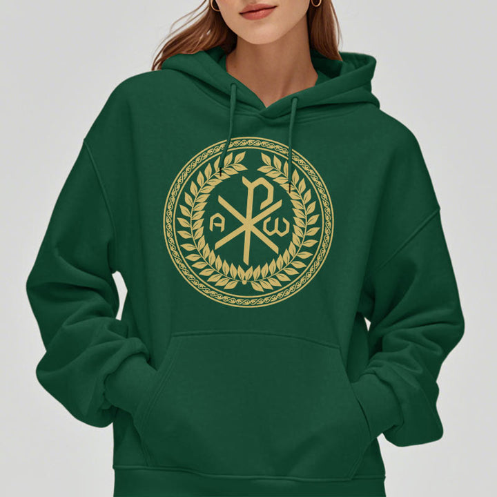 Sweat à capuche en polyester doublé polaire, style classique, orné de l'emblème sacré Chi-rho et d'une couronne de laurier, signé Christianartworkshop - image 22