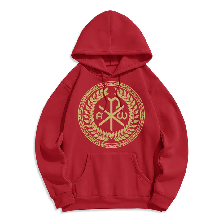 Sweat à capuche en polyester doublé polaire, style classique, orné de l'emblème sacré Chi-rho et d'une couronne de laurier, signé Christianartworkshop - Rouge - 2XL - image 35