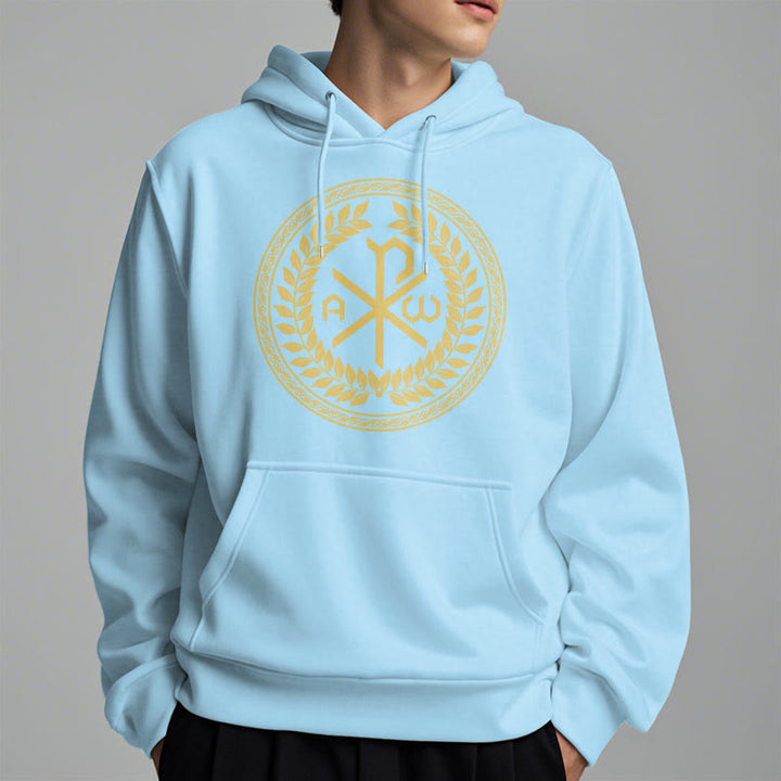 Sweat à capuche en polyester doublé polaire, style classique, orné de l'emblème sacré Chi-rho et d'une couronne de laurier, signé Christianartworkshop - image 27