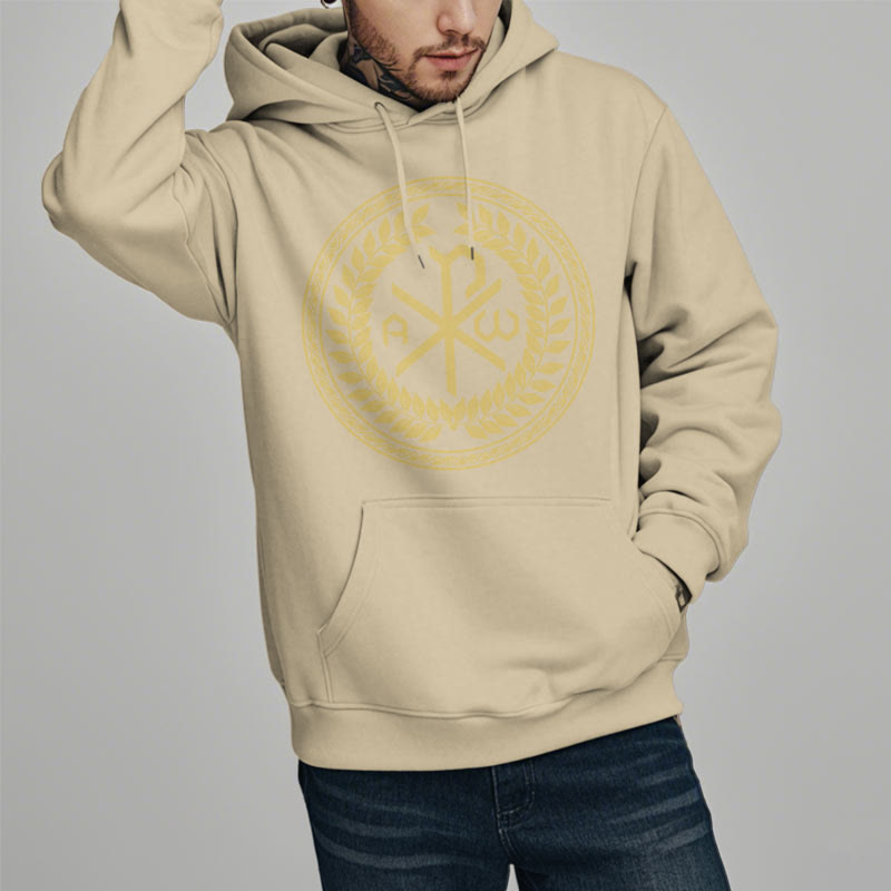 Sweat à capuche en polyester doublé polaire, style classique, orné de l'emblème sacré Chi-rho et d'une couronne de laurier, signé Christianartworkshop - image 12