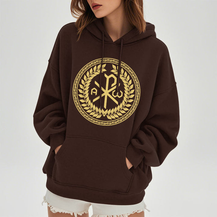 Sweat à capuche en polyester doublé polaire, style classique, orné de l'emblème sacré Chi-rho et d'une couronne de laurier, signé Christianartworkshop - image 17