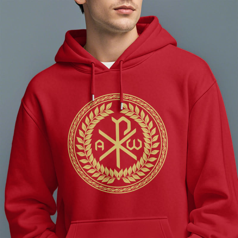 Sweat à capuche en polyester doublé polaire, style classique, orné de l'emblème sacré Chi-rho et d'une couronne de laurier, signé Christianartworkshop - image 38