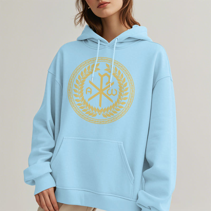 Sweat à capuche en polyester doublé polaire, style classique, orné de l'emblème sacré Chi-rho et d'une couronne de laurier, signé Christianartworkshop - image 28