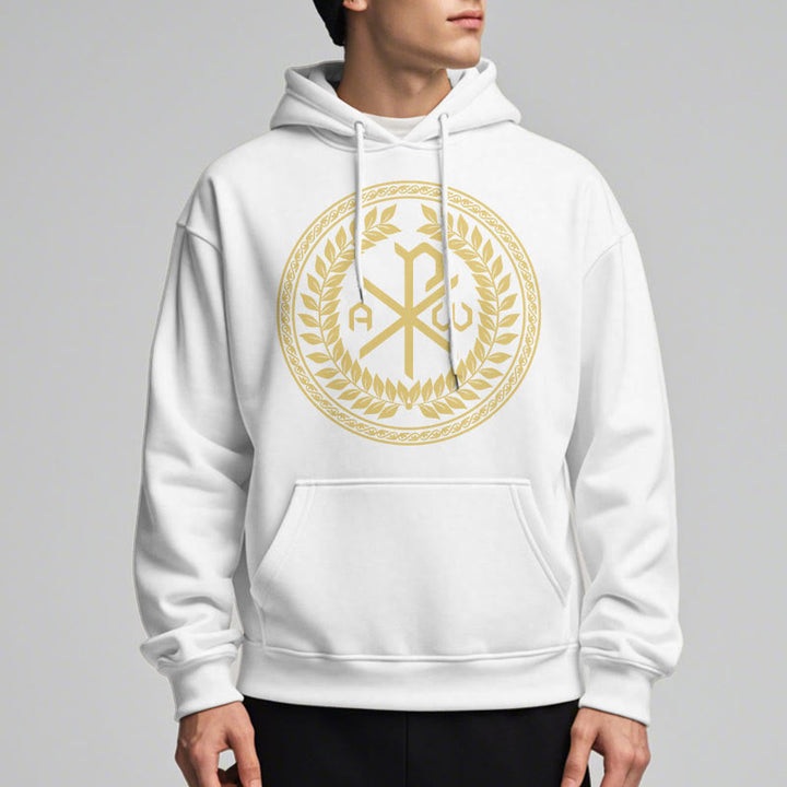 Sweat à capuche en polyester doublé polaire, style classique, orné de l'emblème sacré Chi-rho et d'une couronne de laurier, signé Christianartworkshop - image 7