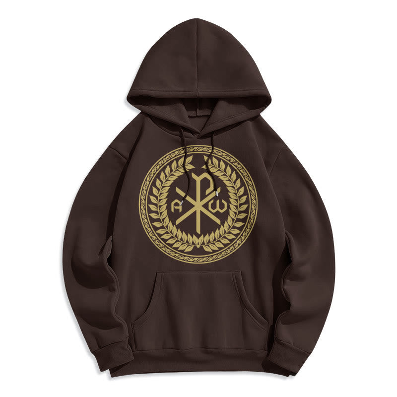 Sweat à capuche en polyester doublé polaire, style classique, orné de l'emblème sacré Chi-rho et d'une couronne de laurier, signé Christianartworkshop - Brun - 2XL - image 15