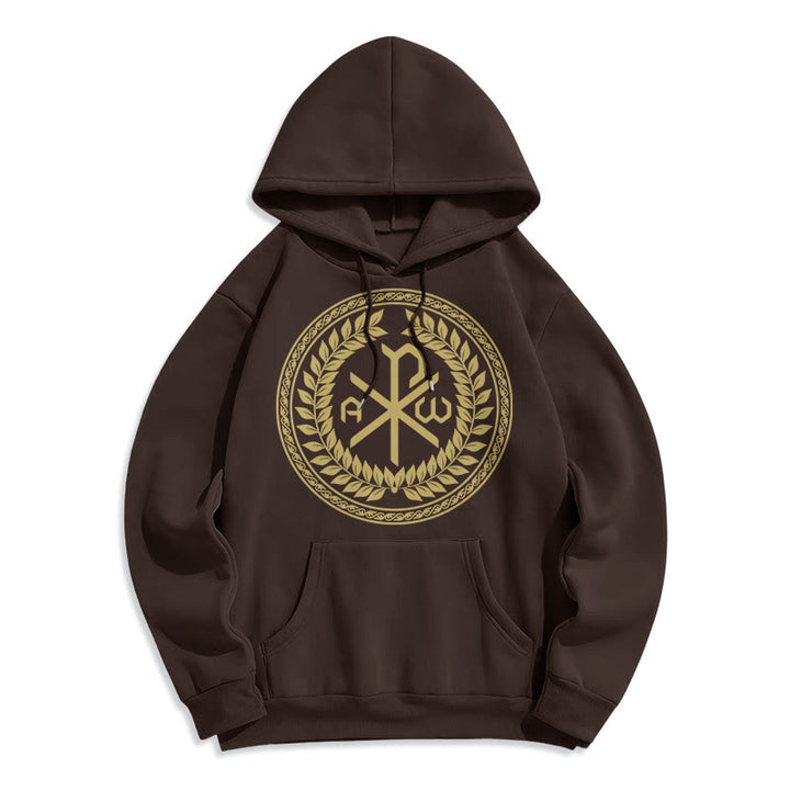 Sweat à capuche en polyester doublé polaire, style classique, orné de l'emblème sacré Chi-rho et d'une couronne de laurier, signé Christianartworkshop - Brun - 2XL - image 15