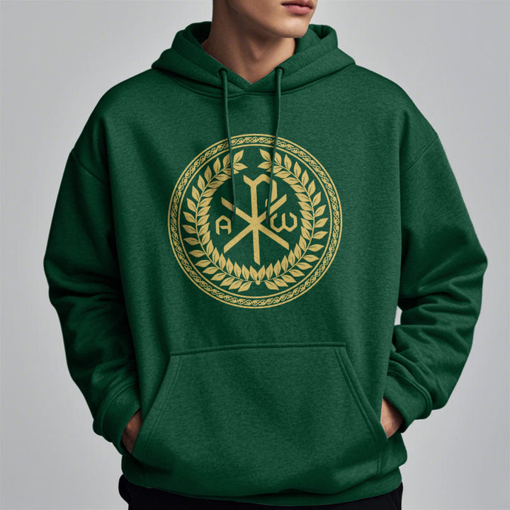 Sweat à capuche en polyester doublé polaire, style classique, orné de l'emblème sacré Chi-rho et d'une couronne de laurier, signé Christianartworkshop - image 23