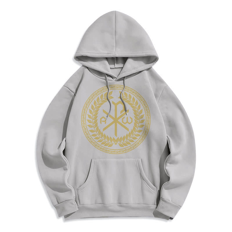 Sweat à capuche en polyester doublé polaire, style classique, orné de l'emblème sacré Chi-rho et d'une couronne de laurier, signé Christianartworkshop - Gris - 2XL - image 30