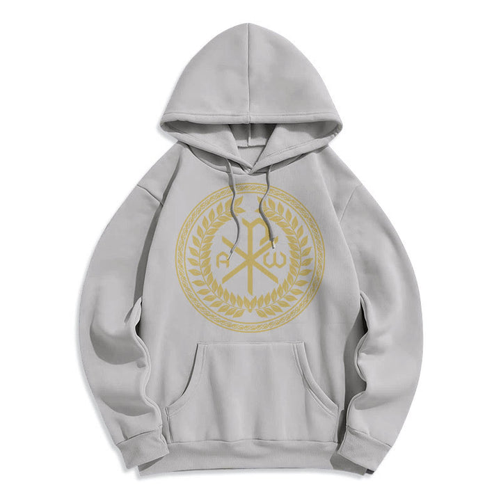 Sweat à capuche en polyester doublé polaire, style classique, orné de l'emblème sacré Chi-rho et d'une couronne de laurier, signé Christianartworkshop - Gris - 2XL - image 30